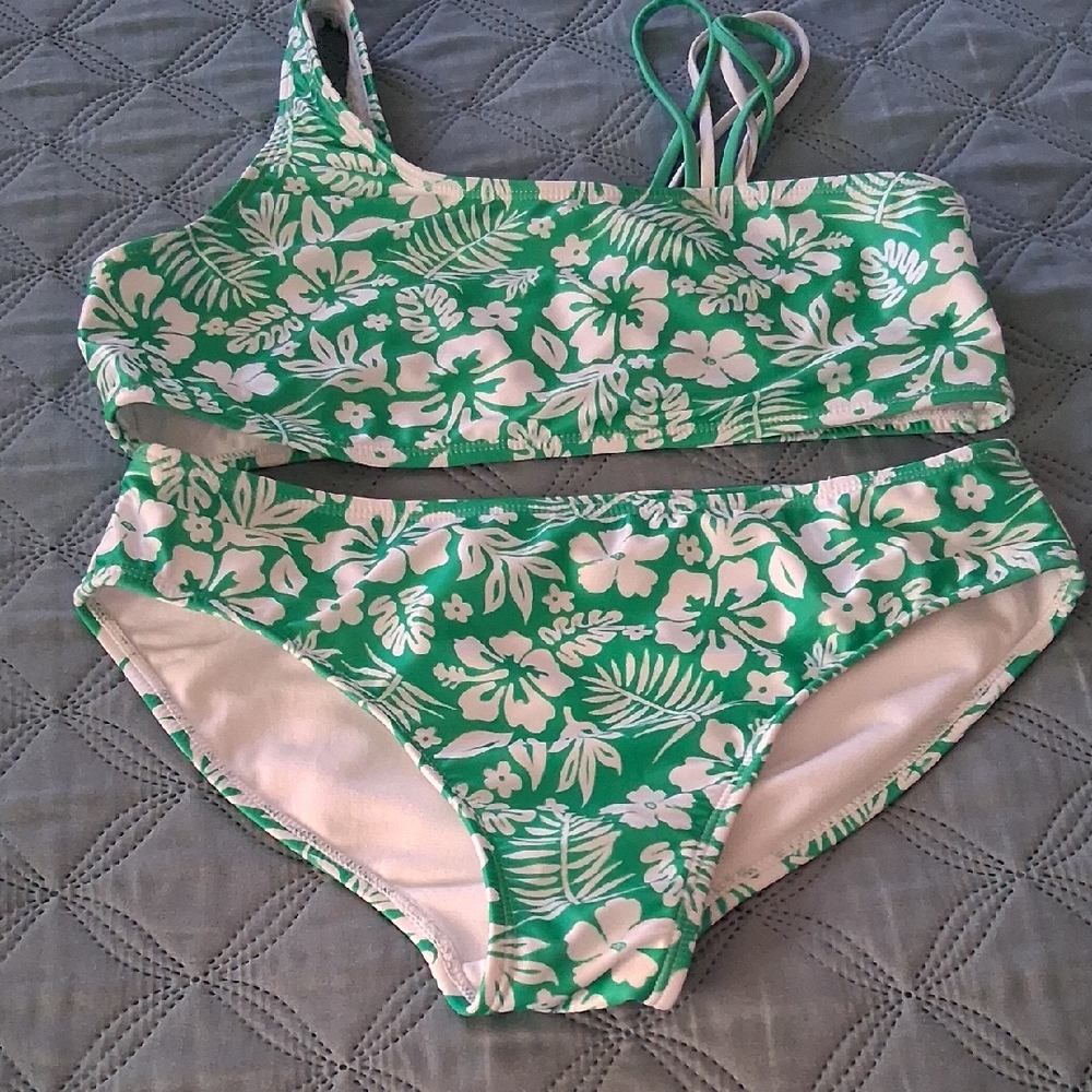 Wonder Nation Green and White Bikini Set